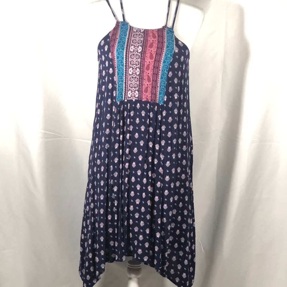Boho Crisscross Strap Navy Patterned Dress